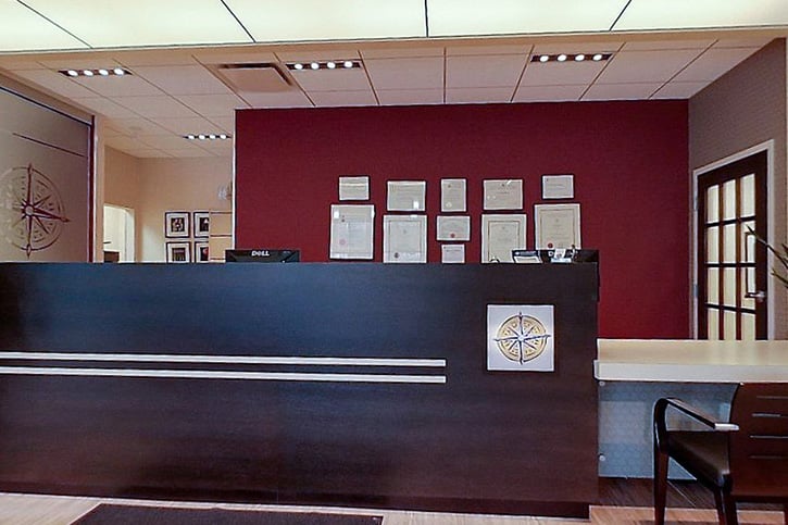 Reception waiting room at the Waterloo oral surgery office